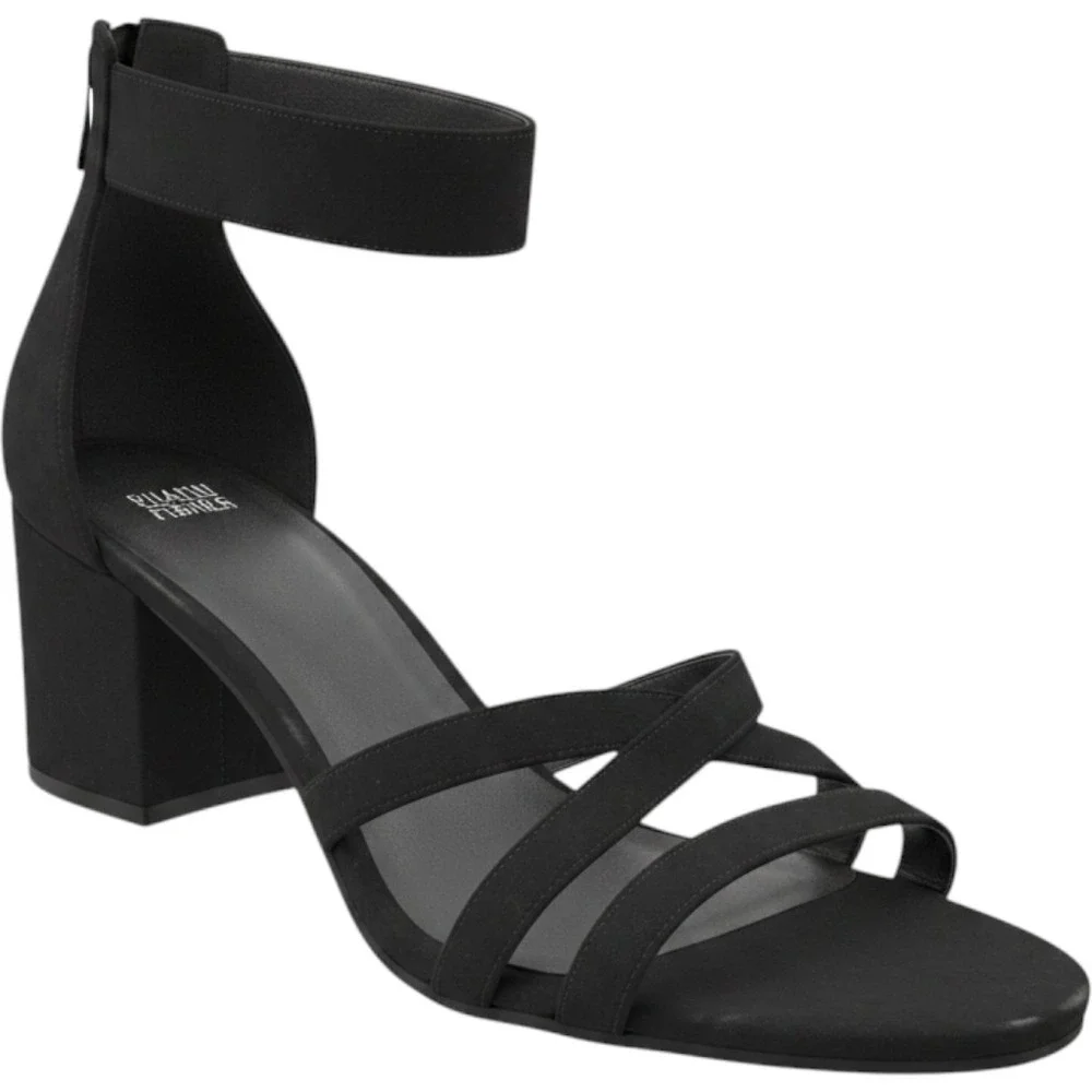 Eileen Fisher Womens Black Suede Block Heel Ankle Strap Sandals Size 11